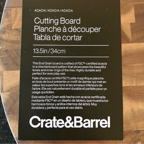 New Crate & Barrel Round Acacia End-Grain Cutting Board, Cheese Board, Serveware - Picture 9 of 9